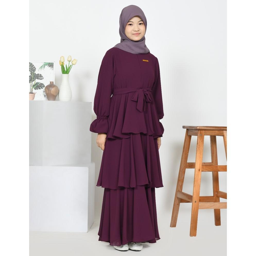 PROMO Elsa Gamis Anak Perempuan Remaja Tanggung Burgundy Ceruty Babydoll Kekinian Long Dress Muslim