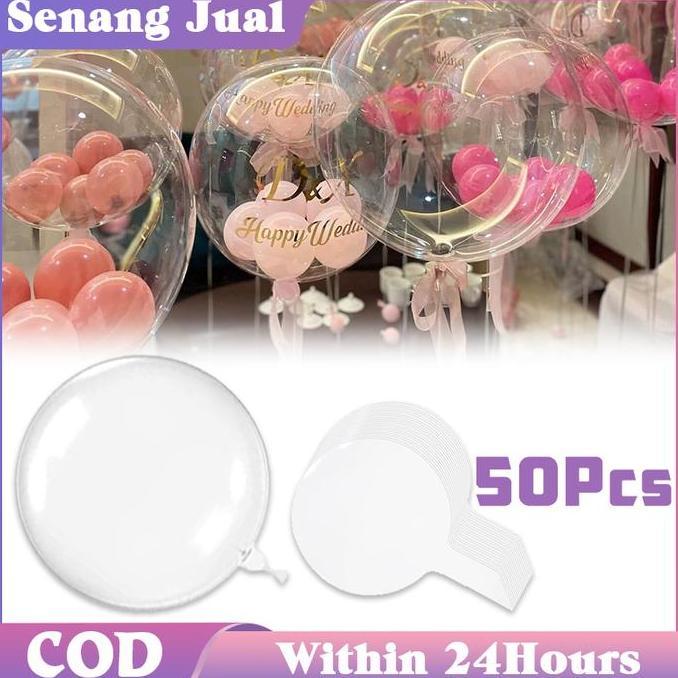 HAZTFRIOR 50Pcs 24 Inch Balloon Plastik / Balon PVC Transparan Tinggi Bobo Tebal Jumbo