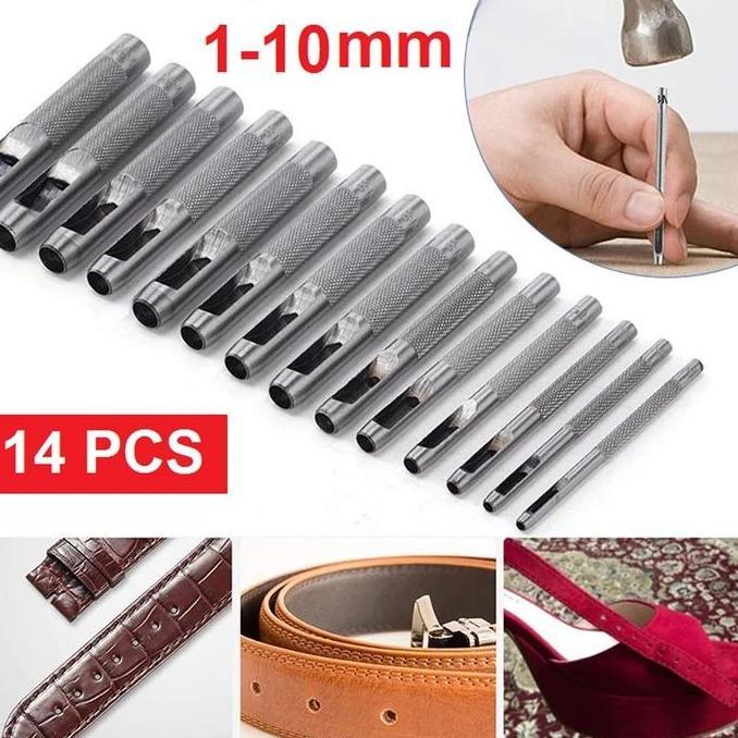 SWASAGARA 14pcs Alat Pelubang Kulit Set 1-10mm Pelubang Pembolong Kulit Sabuk Bulat Alat Pembolong S