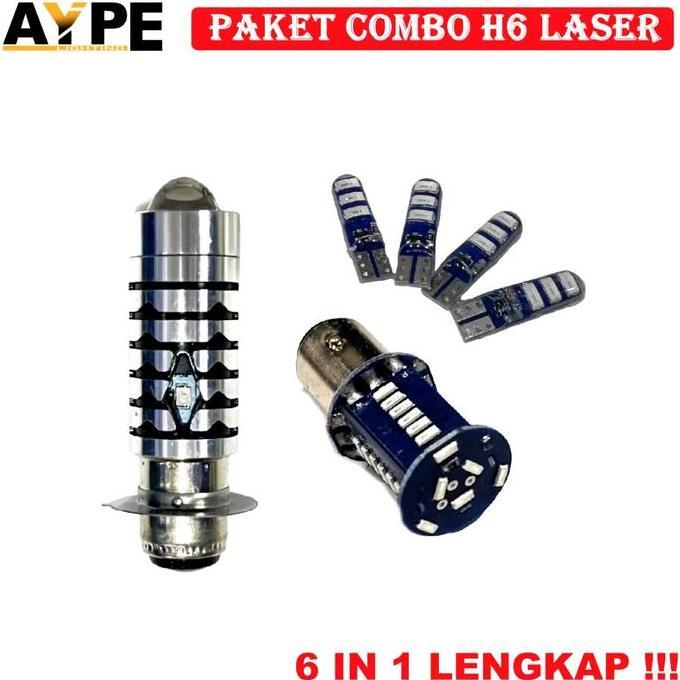 Promo COD Paket Hemat Lampu Motor H6 Laser 2 warna plus senja biru Stop 30 Mata Plus SEN Jelly KEDIP