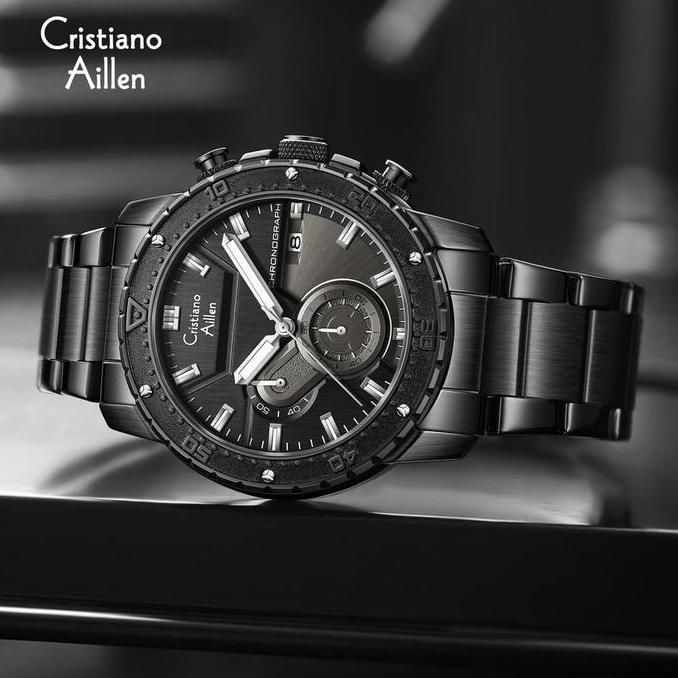 Cristiano Aillen Jam Tangan Pria Analog 8900 Rantai Stainless Steel Chronograph Kaca Sapphire Water 