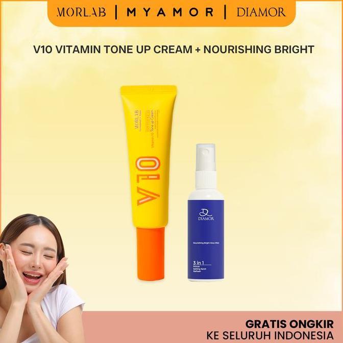 MORLAB - PAKET COMBO BRIGHT ( 1 PCS MORLAB V10 VITMANIN TONE UP CREAM + 1 PCS NOURISHING BRIGHT GLOW