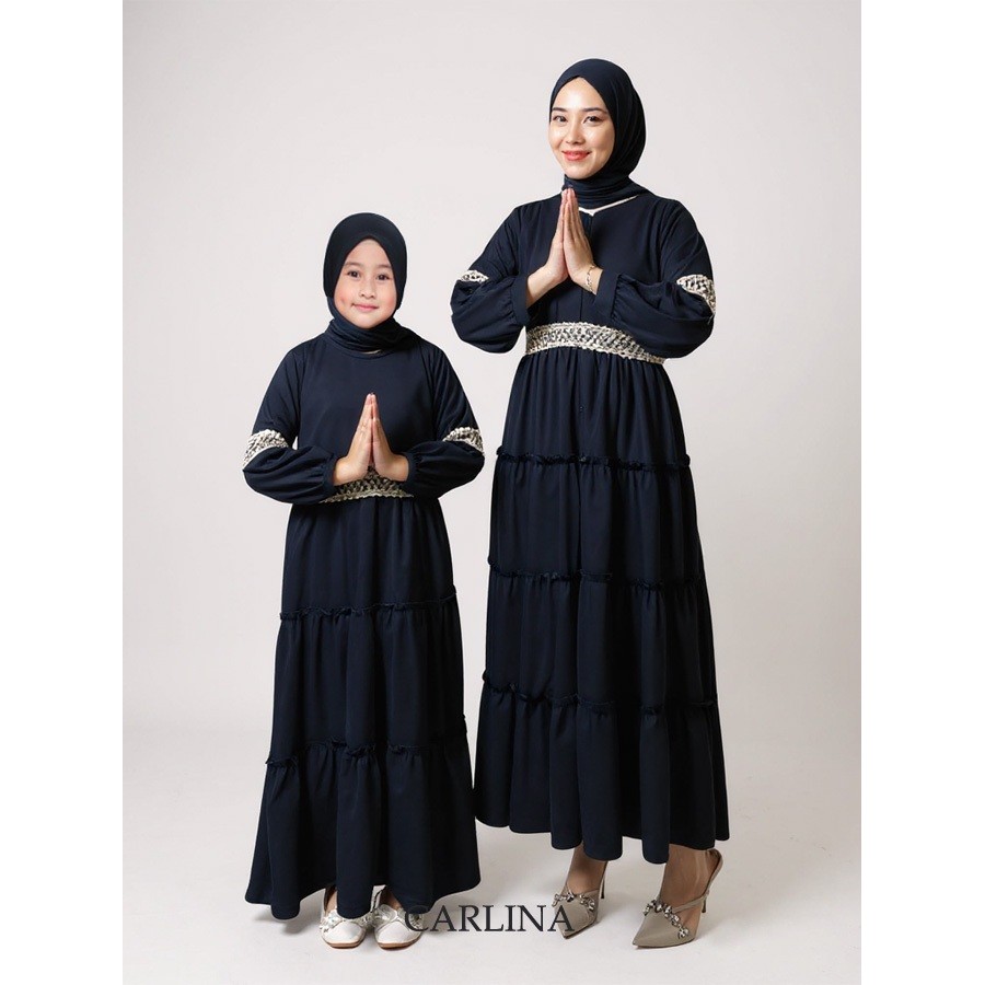 Set Gamis Couple Ibu dan Anak Mahira Renda Emas Cantik Savina Muslimah Maxy Carlina Fashion