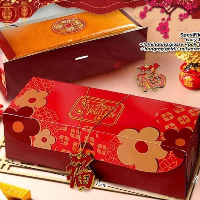 Box dus bolu gulung kue imlek uk 25x8x8cm (merah)