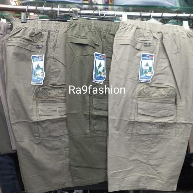 Celana Pendek Pria Import Katun Wash Cargo 7/8 Pinggang Karet Jumbo
