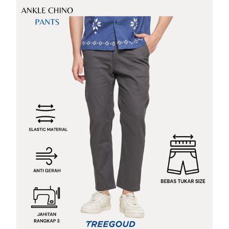 Treegoud - Celana Treegoud Celana Panjang Pria Abu Ankle Chino Regular Fit