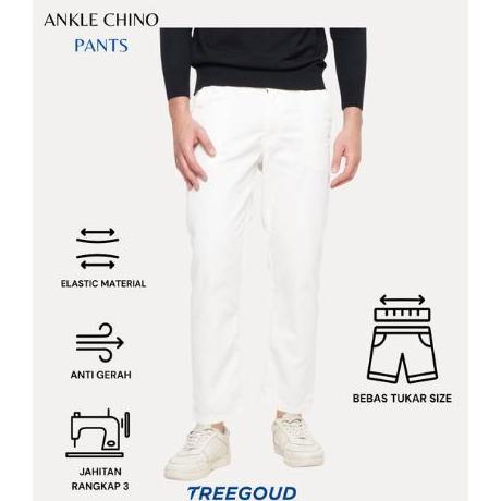 Treegoud - Celana Treegoud Celana Panjang Pria Putih Ankle Chino Regular Fit