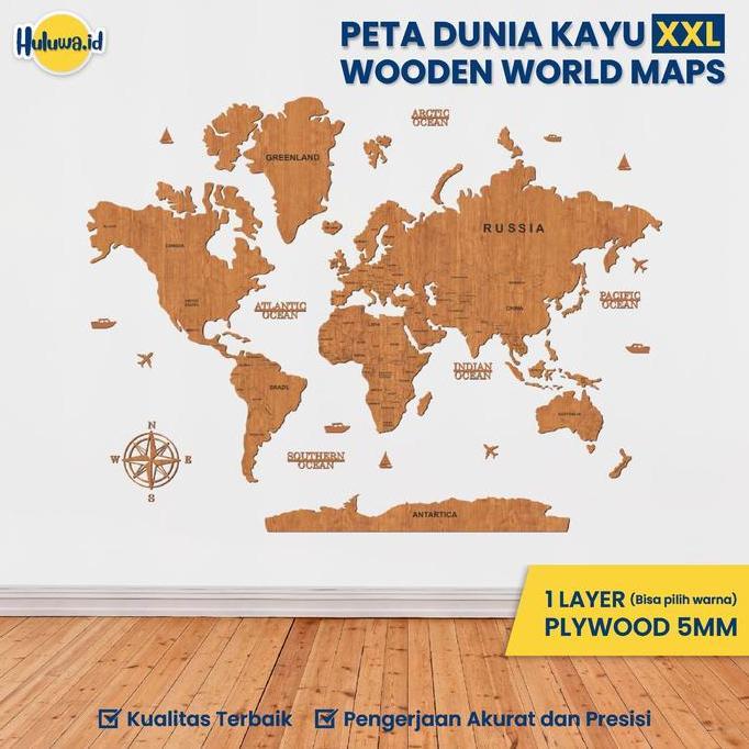 TERLARIS PETA DUNIA KAYU / HIASAN DINDING PETA SIZE XXL