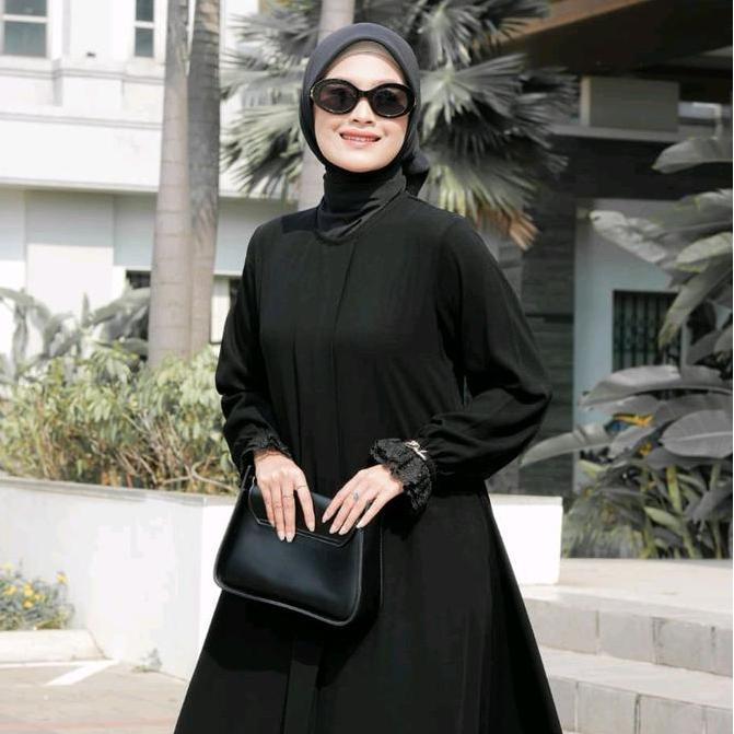 New Gamis Darby/ Dnl Ruxury Original Tangan Renda Jetblack Promo Lebaran