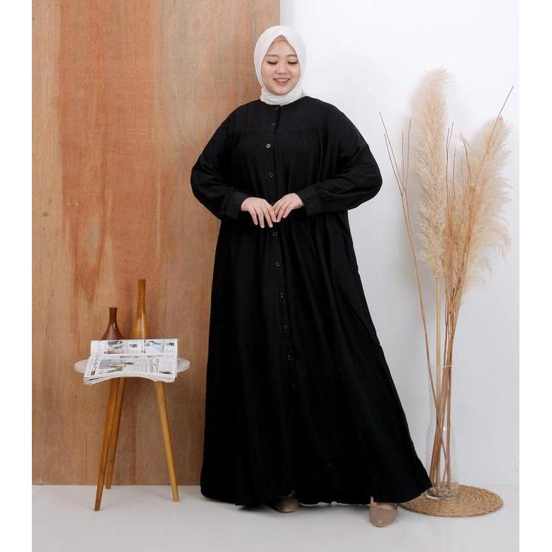 New Gamis Jumbo Wanita Warna Hitam Ld 130 Dan Ld 140 Cm Model Polos Kekinian Kancing Muslim Promo Le