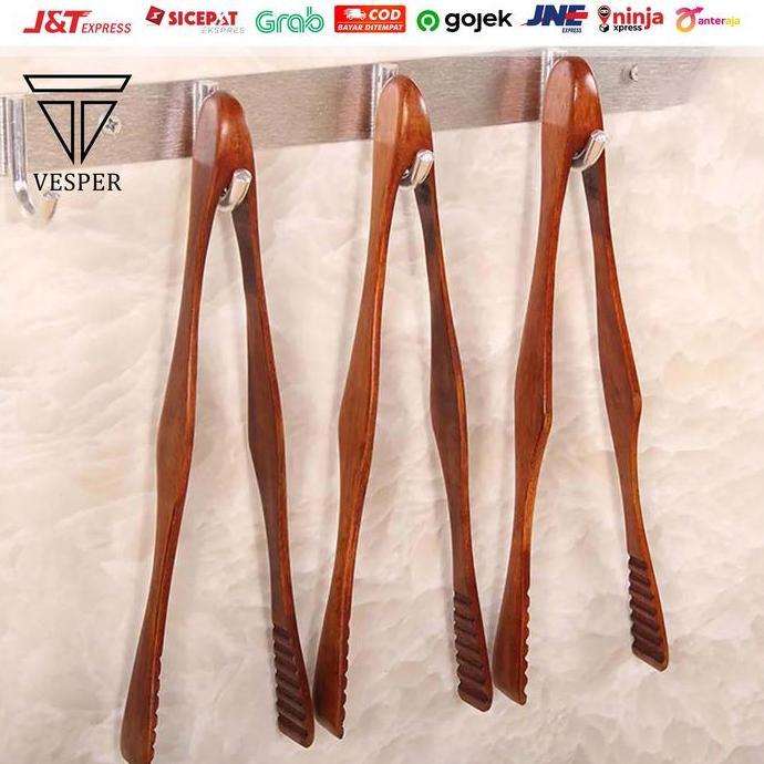 wooden food tong clip / capitan makanan kayu BBQ kue roti daging sayur