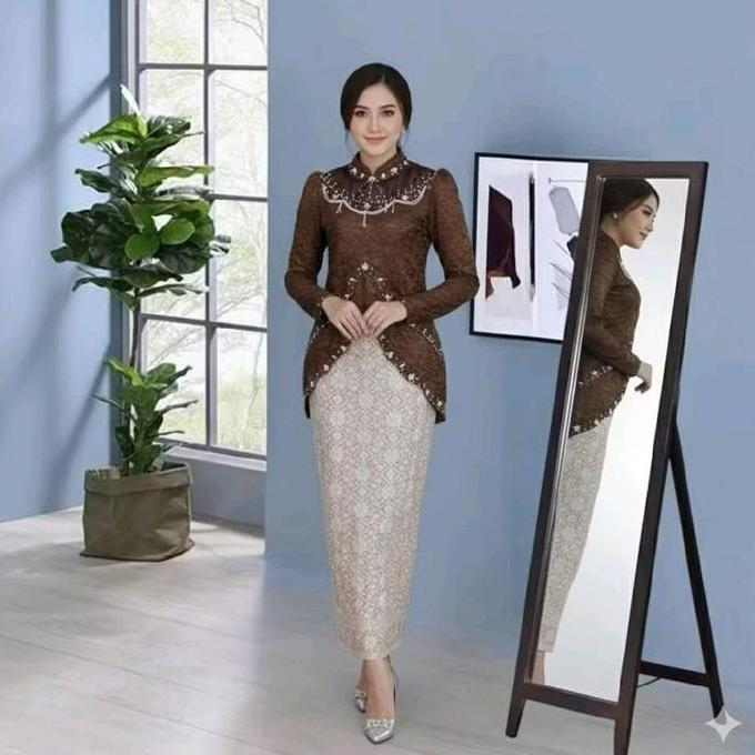 Kebaya Rumbai Fuji Kebaya Pesta Wisuda Lamaran Brukat Modern Kebaya Kondangan Formal Wanita Elegan D