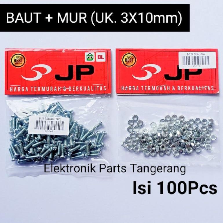 (ISI 100PCS) BAUT + MUR UKURAN 3X10mm MUR DAN BAUT UKURAN 3X10MM BAUT 10mm MUR 3mm