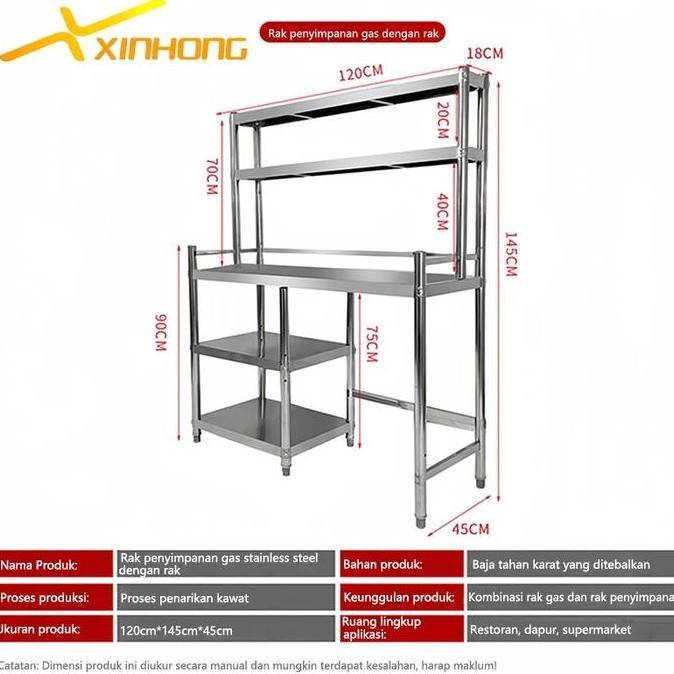 XINHONG Rak Dapur Multi-lapis rak dapur organizer baja tahan karat rak organizer 3 lapis dapur