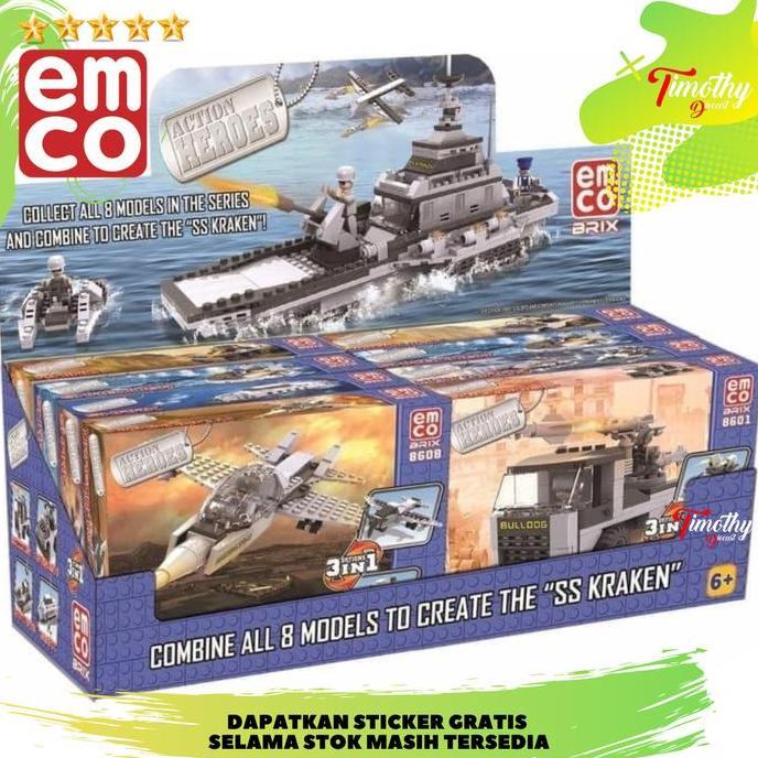 Promo Mainan Balok Lego EMCO BRIX ACTION HEROES Mobil Pesawat Army Police Diskon