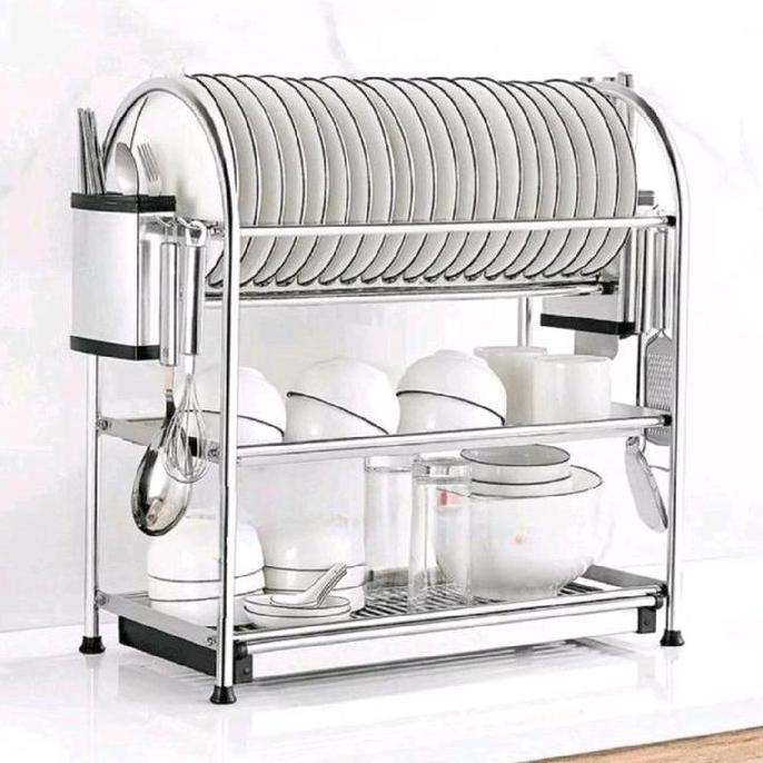 Rak Piring Stainless 3 Susun / Tirisan Piring Dapur 3 Tingkat Stainless 304