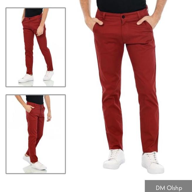 Celana Chino Pria Celana Chino Pria Skinny Merah Fit Panjang Maroon -