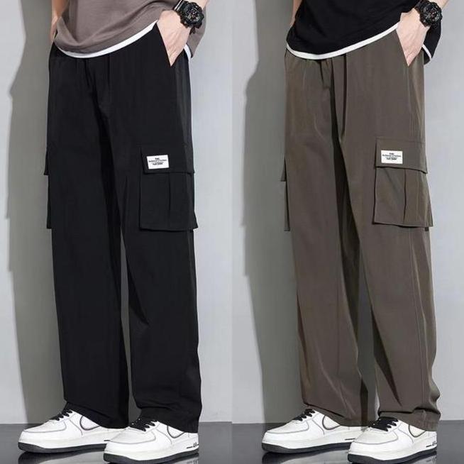 Celana Kulot Pria Celana Hitam Longgar Kain Dingin Sutra