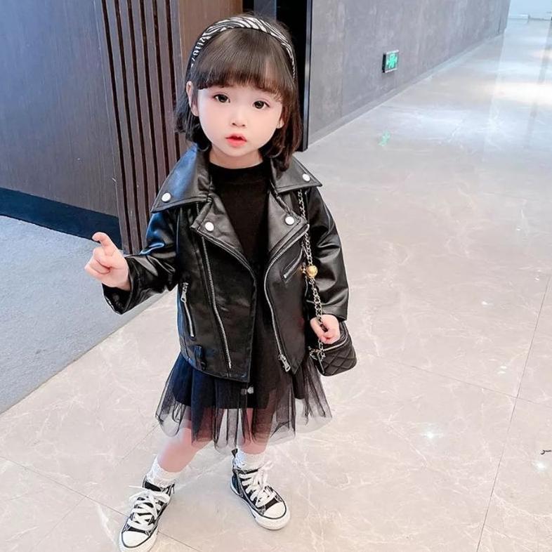 FREE ONGKIR JAKET KULIT SINTETIS ANAK TERLARIS UNISEX (CEWE/COWO) STYLE HITAM KEREN DAN LUCU/ JAKET 