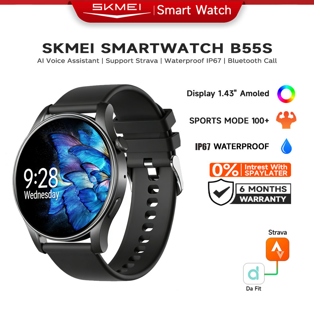 Skmei B55s Smartwatch IP67 Waterproof Support Strava Jam Tangan Pria Layar AMOLED 1.43 inch Bluetoot