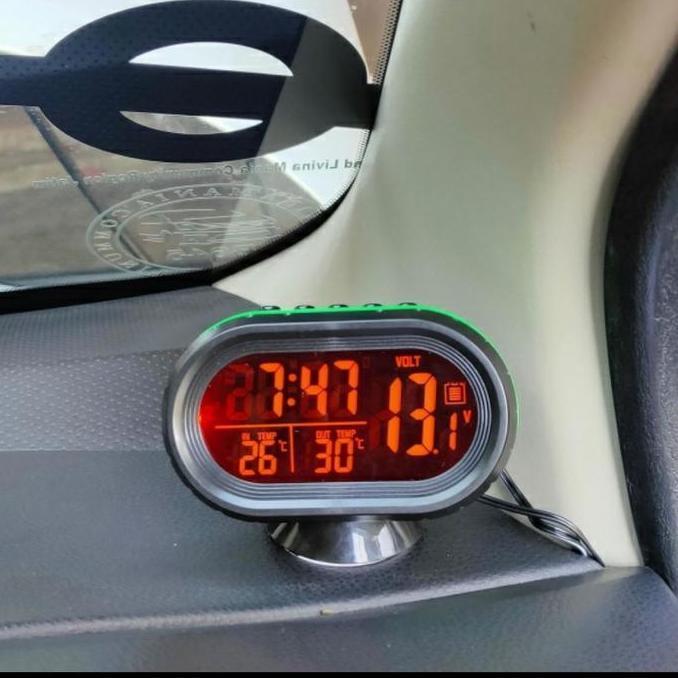 Jam Digital Mobil Multifungsi Pengukur Voltase Accu & Suhu Dengan Alarm Snooze Lampu Penerangan Univ