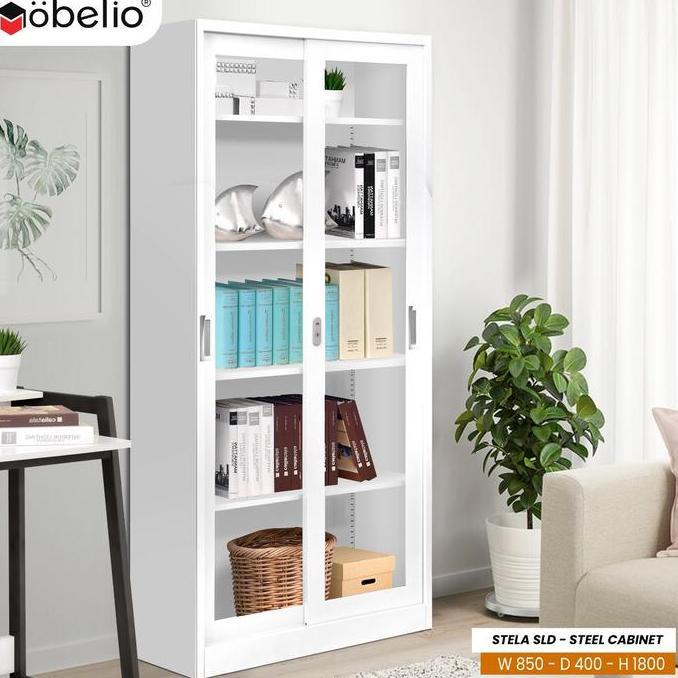 MOBELIO - Lemari Filling Kabinet Besi Kaca Elegan