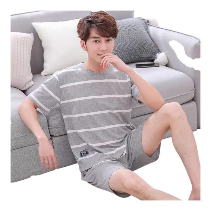 Bisa Cod - Baju Tidur Piyama Cowok Pendek Bahan Kaos Katun Tebal Celana Panjang Dewasa Setelan Nyama