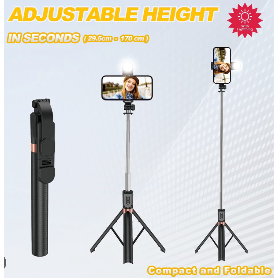 Wakjon Tongsis 4In1Remote Bluetooth + Lampu Led / Tongsis 4In1 Lampu Led / Tripod Tongsis Lampu Led