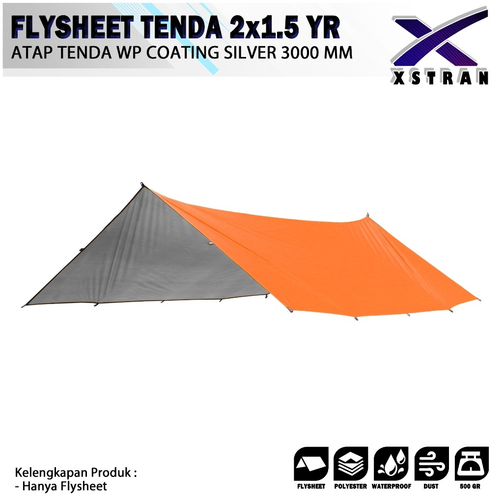 Flysheet Tenda 2X1.5 Yard Flysheet Waterproof Pu 3000 Mm Flysheet Outdoor Size 2 X 1.5 Yard