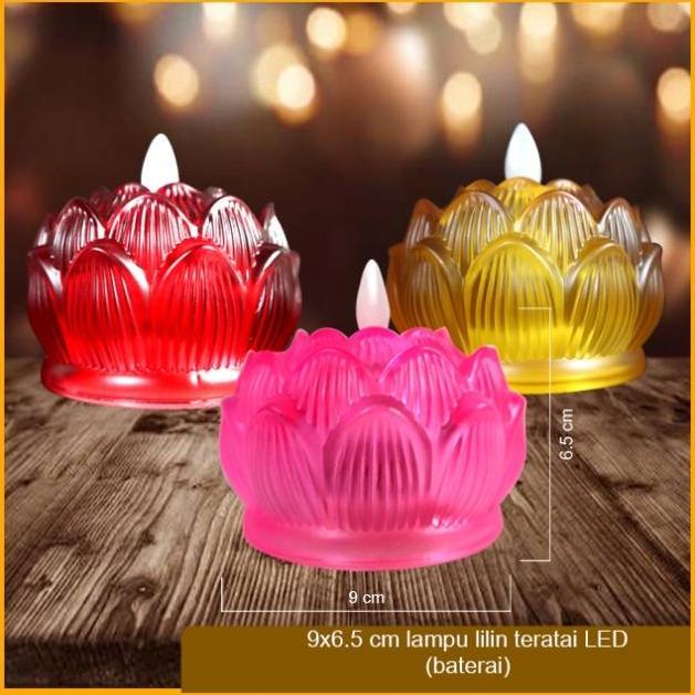 Lampu lilin Altar Puja Sembahyang teratai LED merah