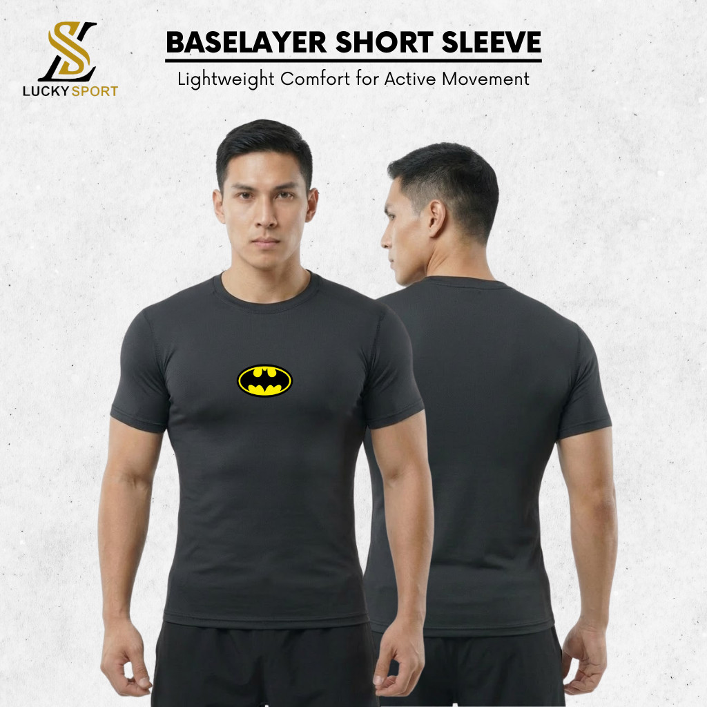 Manset Pendek Olahraga Compression Superhero Pria Wanita Baju Baselayer Tangan Pendek Sport Gym Fitn