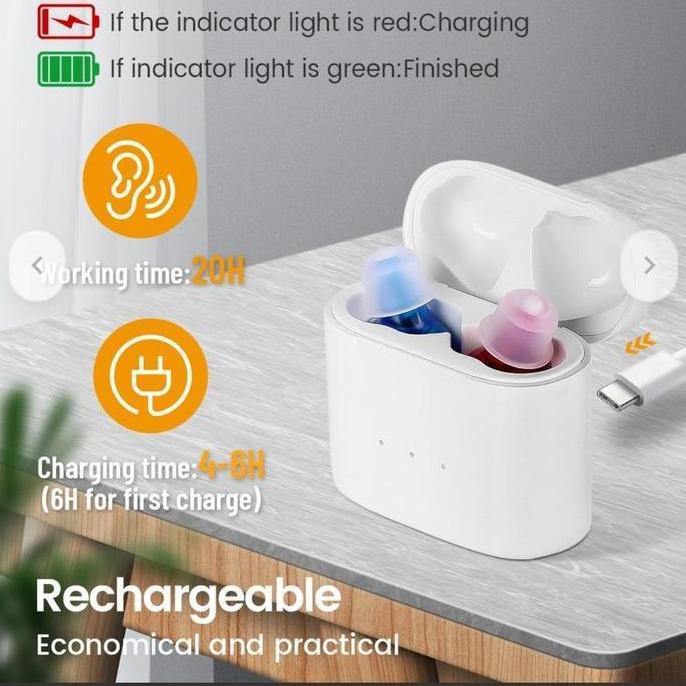 EZVECHE Sepasang Alat Bantu Dengar Rechargeable - Tahan Lama - Promo