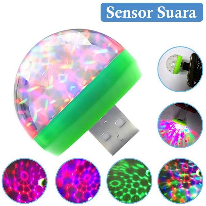 DAMELOPO Lampu USB Small Magic Ball Proyektor Disco Sensor Suara Bulat RGB 4W Hijau Plastik