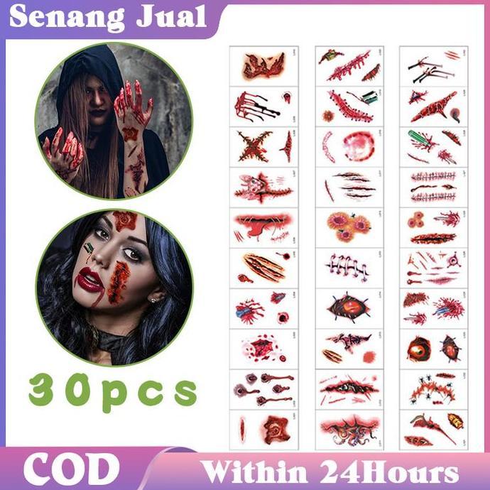 EZESJIT Helloween Prank Terluka Jahitan Stiker Tato Temporer Scar Blood Tattoos Tato Luka Jahitan Ta