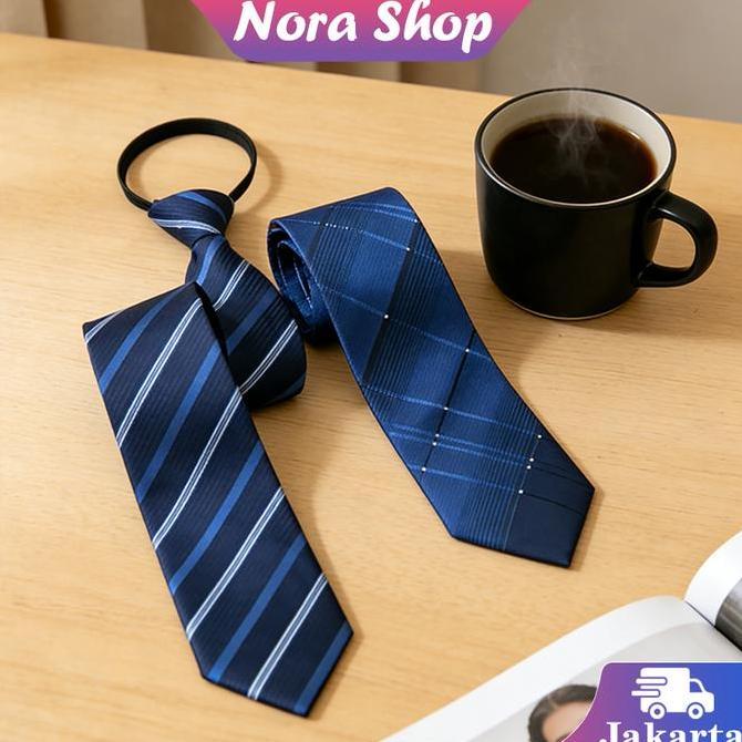 HAMDORA Dasi Kantor Dasi Resleting / Dasi Pria Instan Resleting Motif Garis