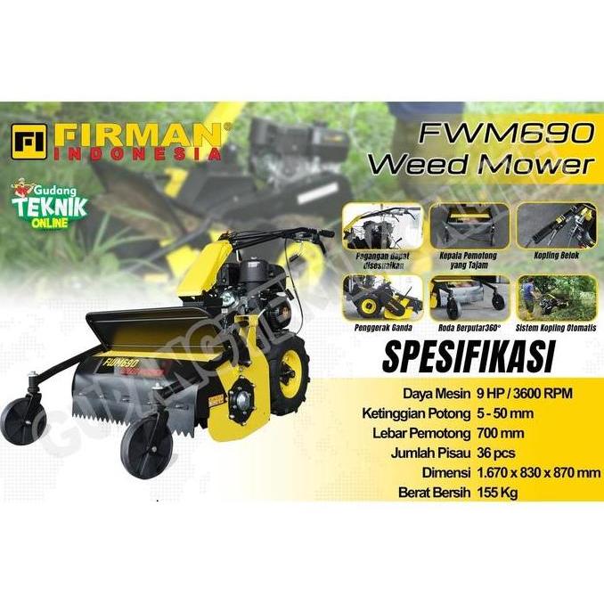 Mesin Pangkas Penghancur Semak FIRMAN FWM690 Potong Tanaman Rumput Liar Kebun Sawah Semak Belukar / 