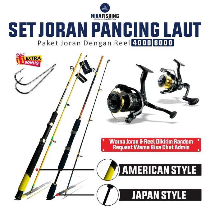 Paket Set Joran Pancing Laut Strong Fiber Glass dan Reel Daido Shikari Size 4000 dan 6000