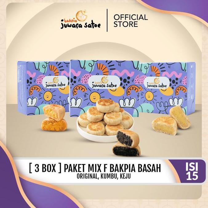 JUWARA SATOE [ 3 BOX ] PAKET BAKPIA BASAH MIX F [ORIGINAL, KUMBU, KEJU] - BAKPIA JUWARA SATOE