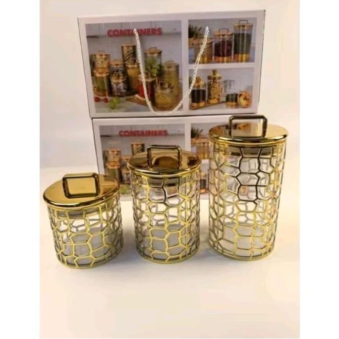 Toples Mewah Sultan Premium Set Toples Gold Mewah Bahan Akrilik Kualitas Import Kedap Udara Cocok Un