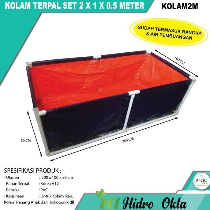 KOLAM TERPAL IKAN / KOLAM RENANG ANAK 200 X 100 X 50 CM SET RANGKA