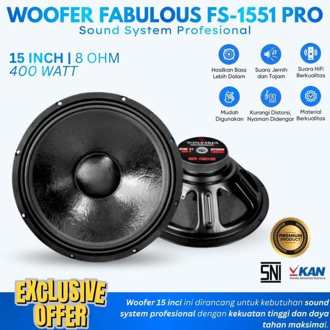 Subwoofer Speaker 15 Inch Fabulous Fs-1551 Pro Power 400 Watt 8 Ohm Woofer 15 Inch Double Coil Kompo