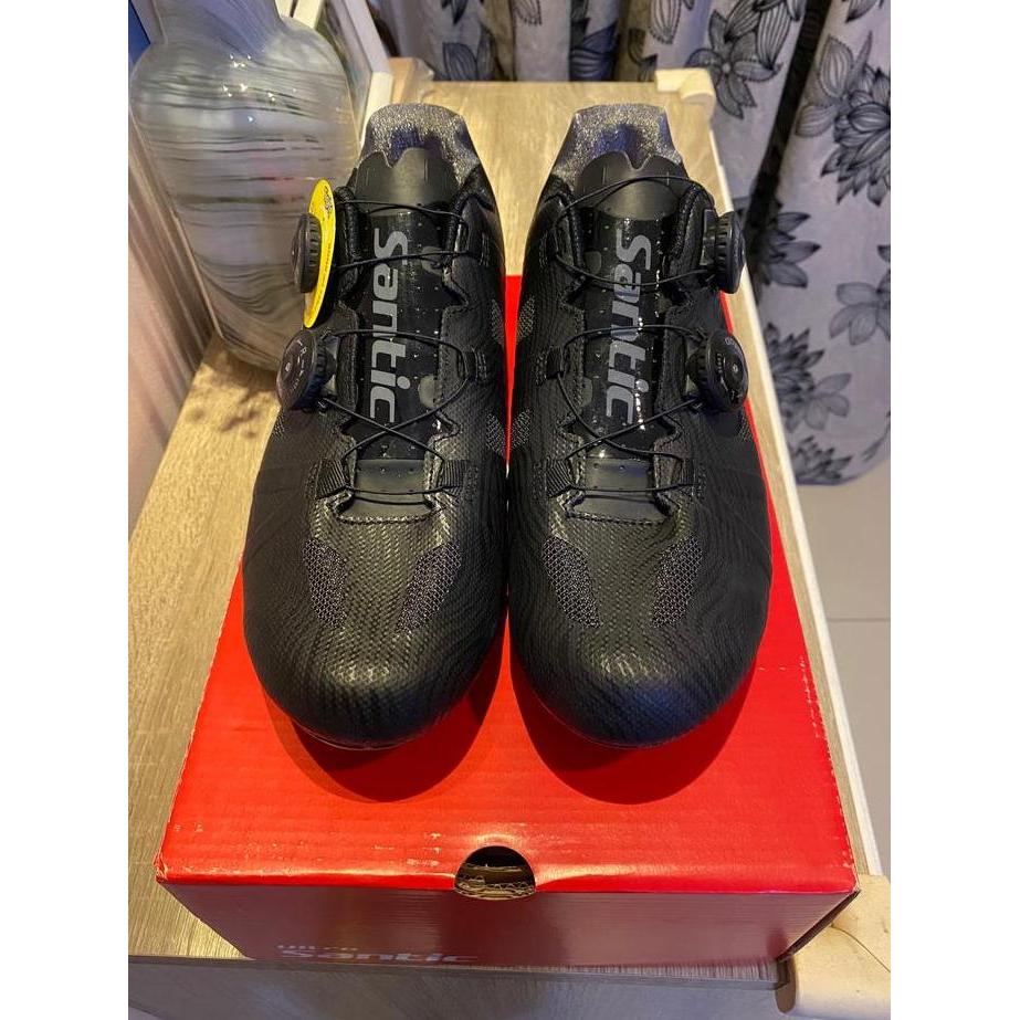 Sepatu Sepeda Santic YORK Cleat Cycling Shoes Hitam Roadbike MTB