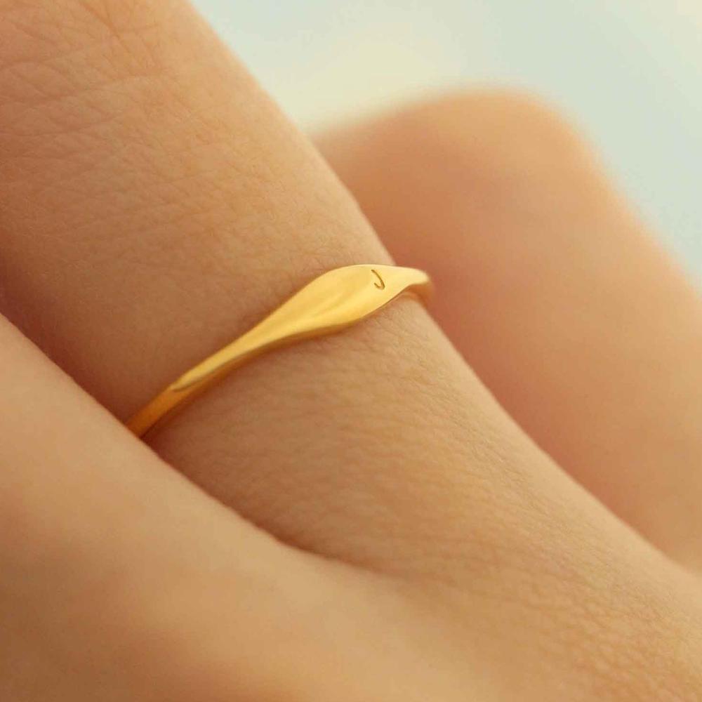 NEW Tiny Signet Ring - Cincin Signet Mini Grafir Inisial - Perak dan Emas Asli - LOULOUROSE [terbaik