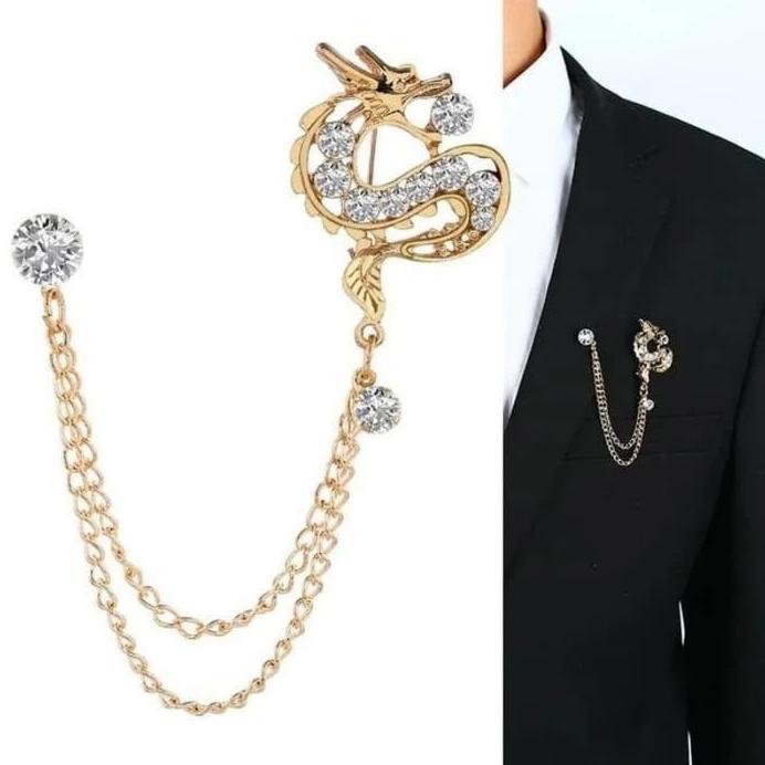 Dragon Chain Lapel Pin Bros Rantai Pria Lapel Pin Bros Jas Rantai Rumbai Lapel Pin Rantai Pin Jas Pr