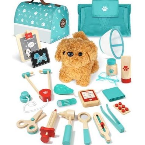 Lehoo Castle Wooden Doctor Kit for Kids, Vet Play Sets,Veterinarian Kit Play Doctor Set Medical Kits