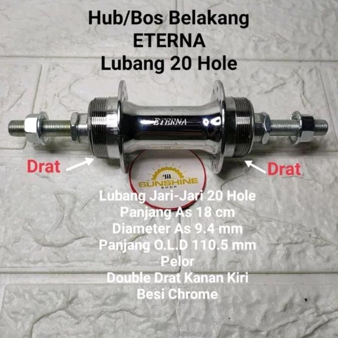 Hub Belakang 20H ETERNA Double Drat Untuk Gir Freewheel Single 1 Speed Dan Rem Tromol Samping Chrome