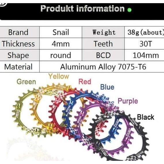 Snail Chainring 30T BCD 104 Round Chain ring Crank Sepeda narrow Wide