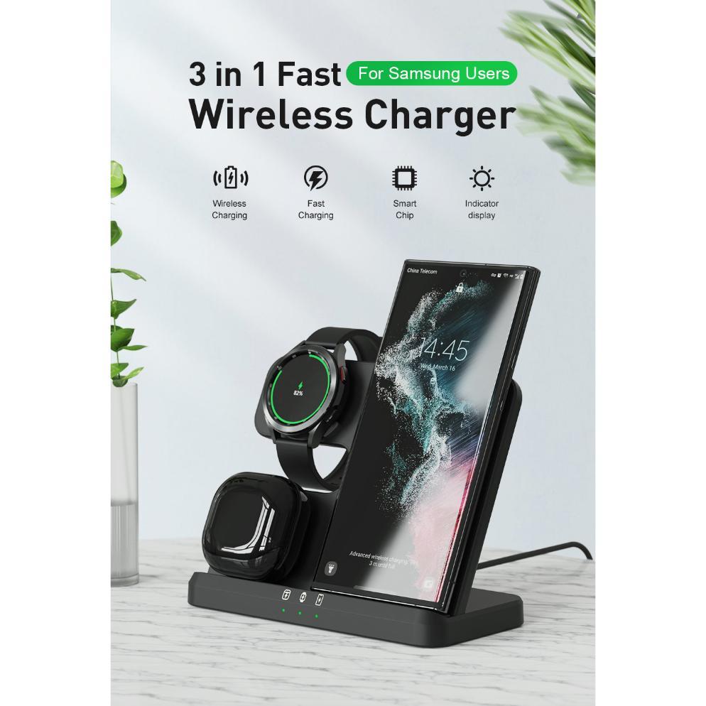 BIG PROMO FAST WIRELESS Charging 3 in 1 Charger ELAVO SAMSUNG Galaxy Watch 5 4 3 2 Classic S22 S23 U