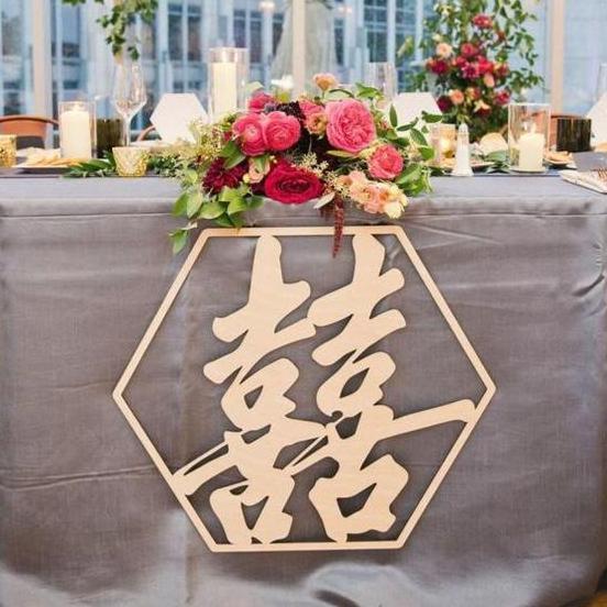 Ready !!! Backdrop Sign Shuang Xi Hexagon| Backdrop Sangjit | Double Happiness