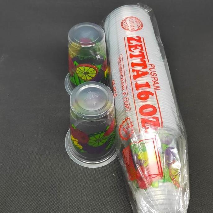 Ready  Gelas Buah Gelas Plastik Motif Buah Cup Juice Buah Plastik Gelas Printing buah 16 Oz isi 50 b